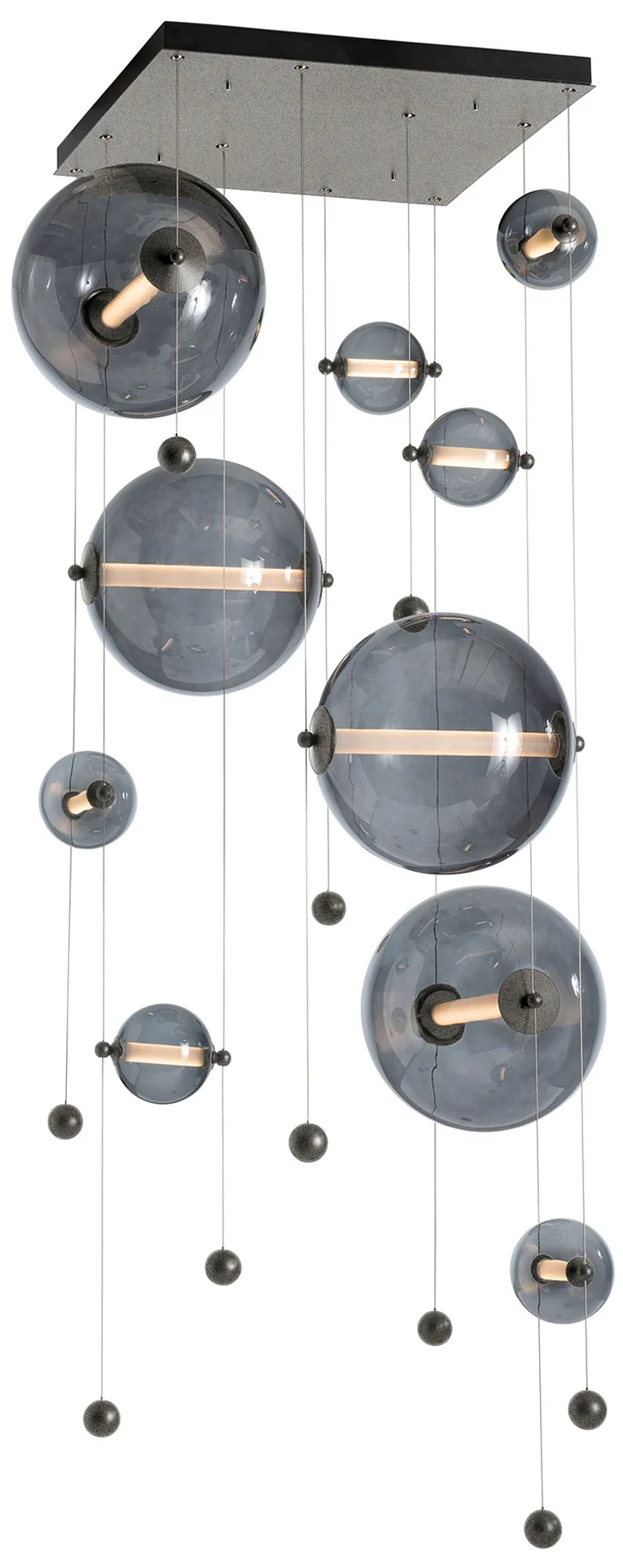 Abacus 10-Light Square LED Pendant – Iron  – Grey Glass – Standard Height