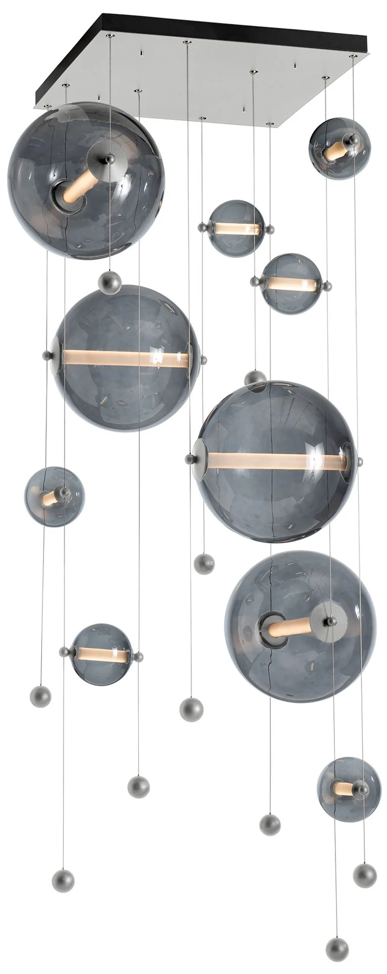 Abacus 10-Light Square LED Pendant – Platinum – Grey Glass – Standard