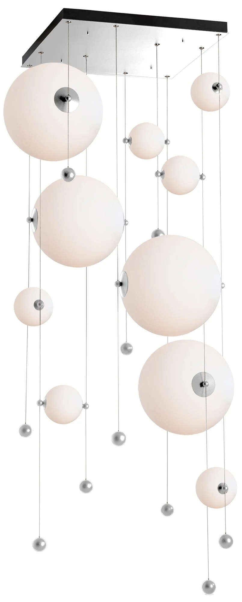 Abacus 10-Light Square LED Pendant – Sterling – Opal Glass – Standard