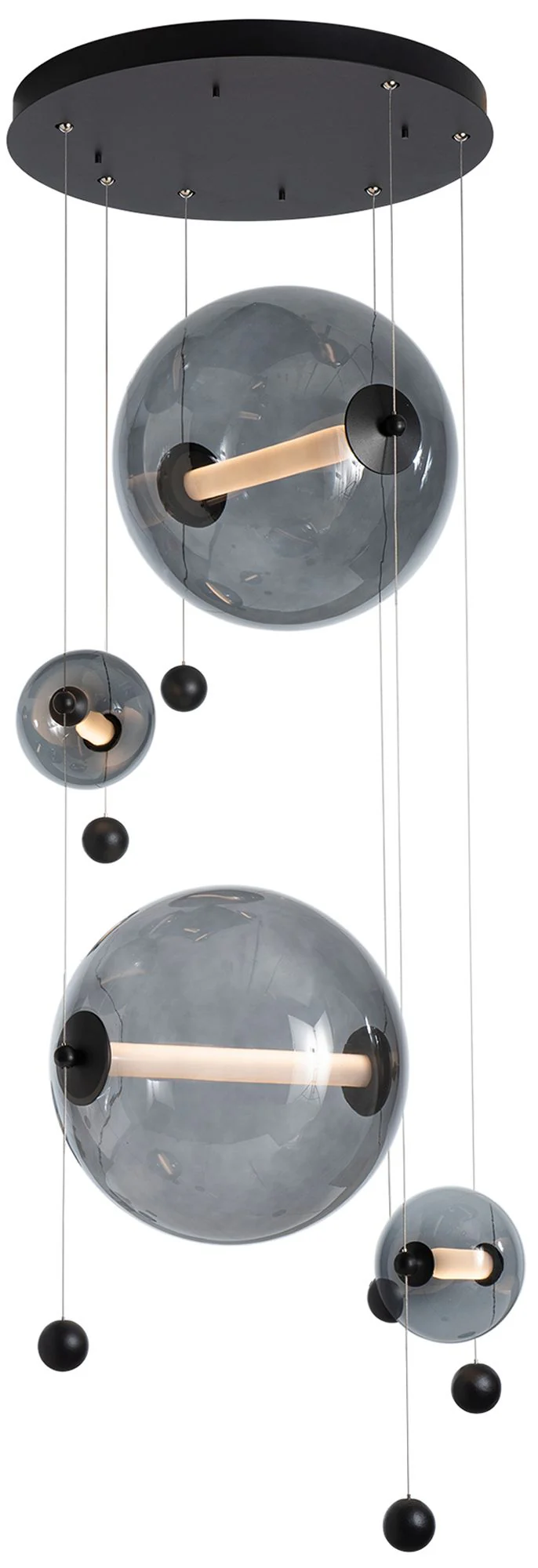Abacus 4-Light Round LED Pendant – Black – Grey Glass – Standard Height