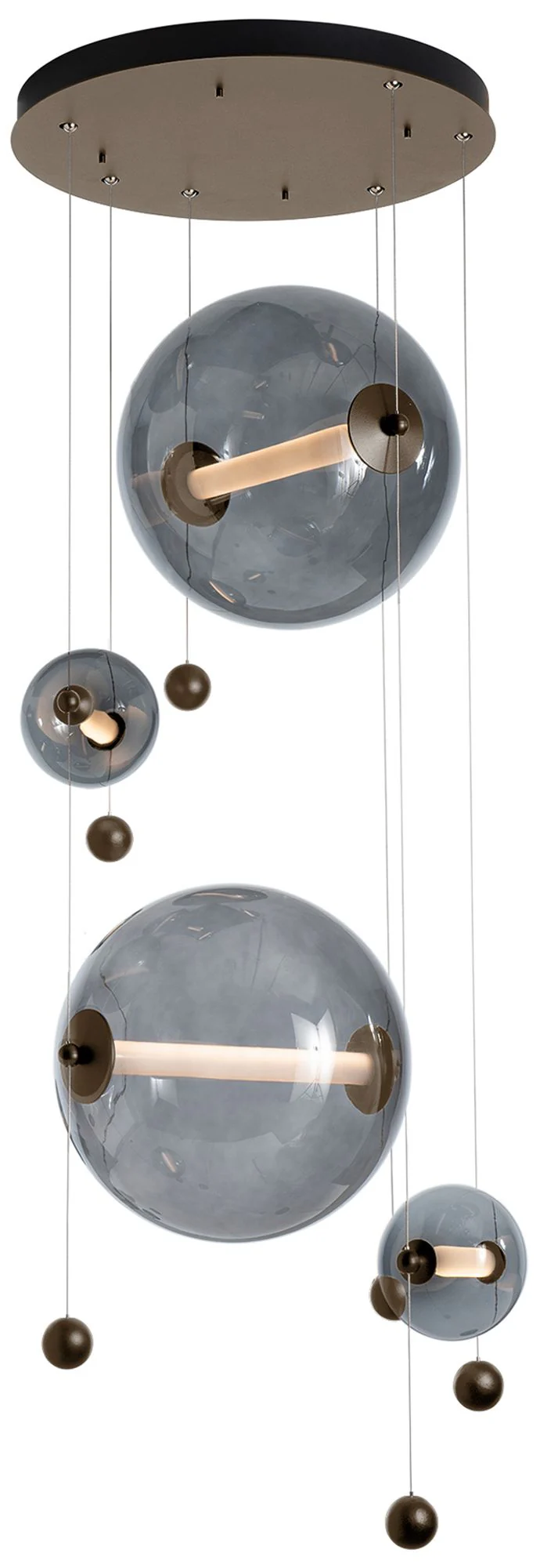 Abacus 4-Light Round LED Pendant – Bronze – Grey Glass – Standard Height
