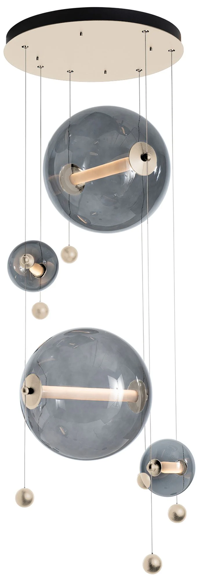 Abacus 4-Light Round LED Pendant – Gold – Grey Glass – Standard Height