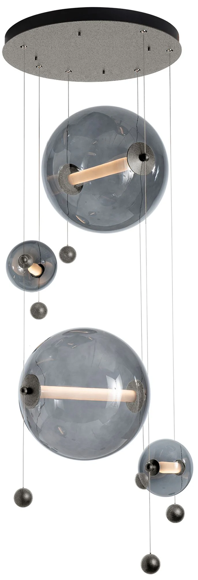 Abacus 4-Light Round LED Pendant – Iron – Cool Grey Glass – Standard Height