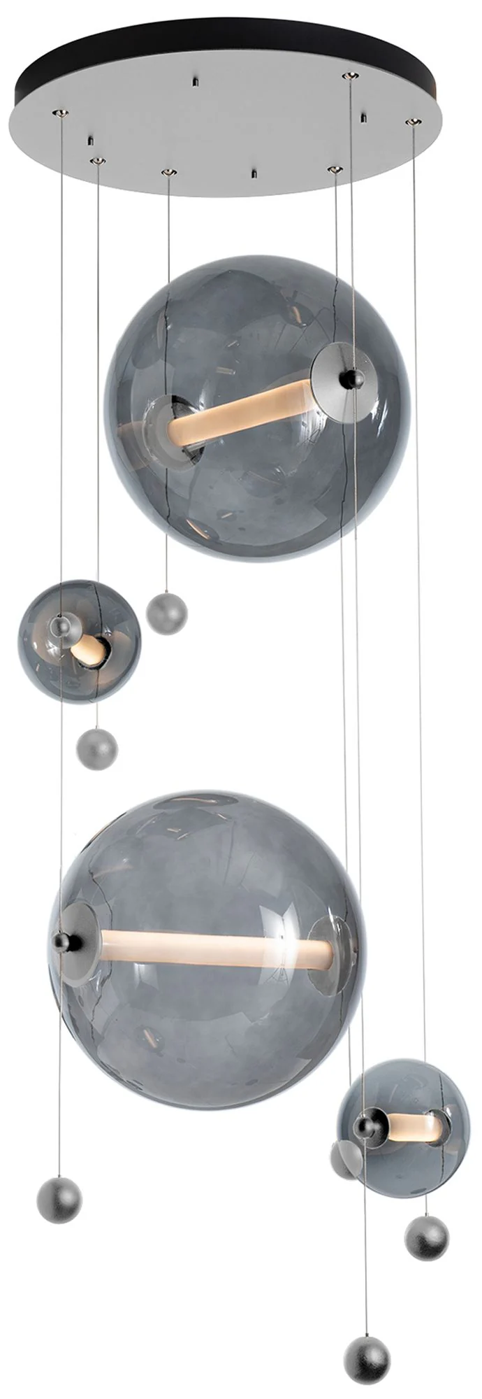 Abacus 4-Light Round LED Pendant – Platinum – Grey Glass – Standard Height