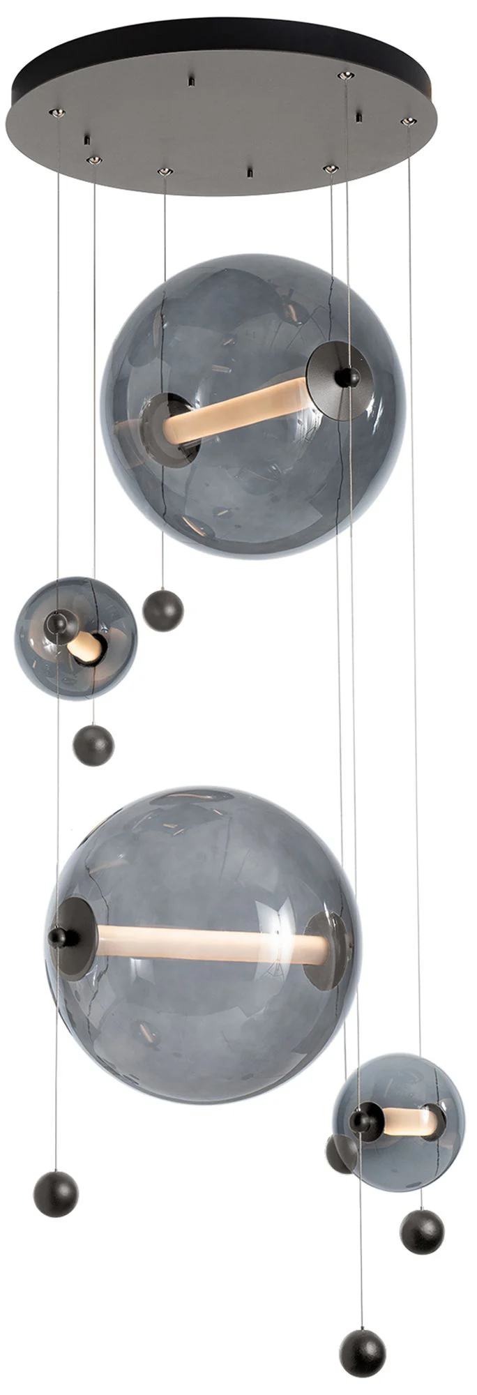 Abacus 4-Light Round LED Pendant - Smoke - Grey Glass - Standard Height - Image 1