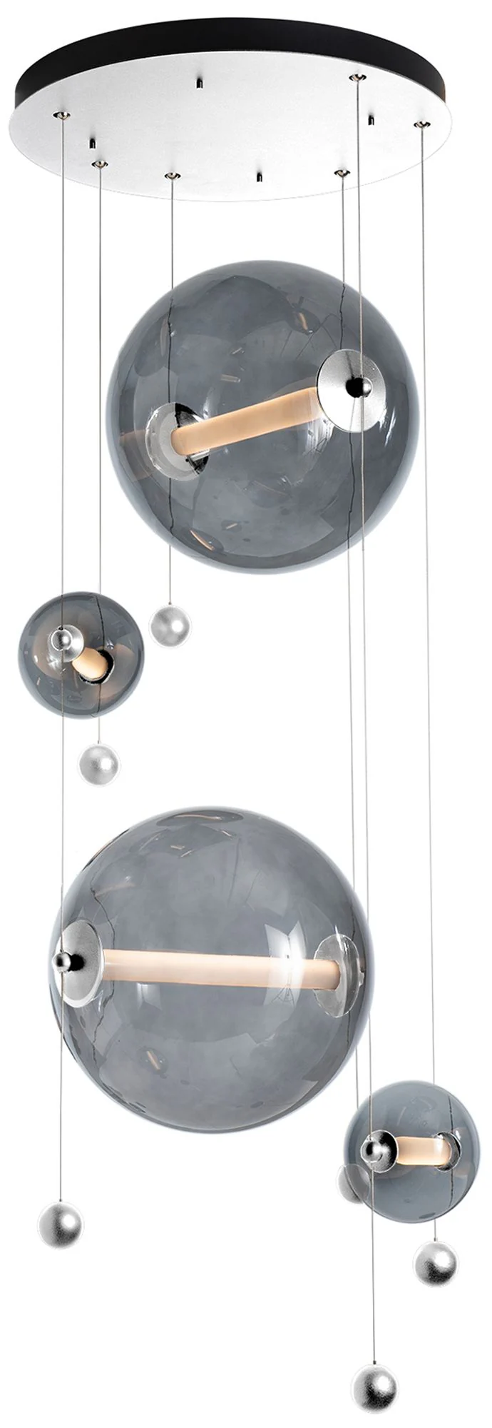 Abacus 4-Light Round LED Pendant - Sterling - Grey Glass - Standard Height - Image 1
