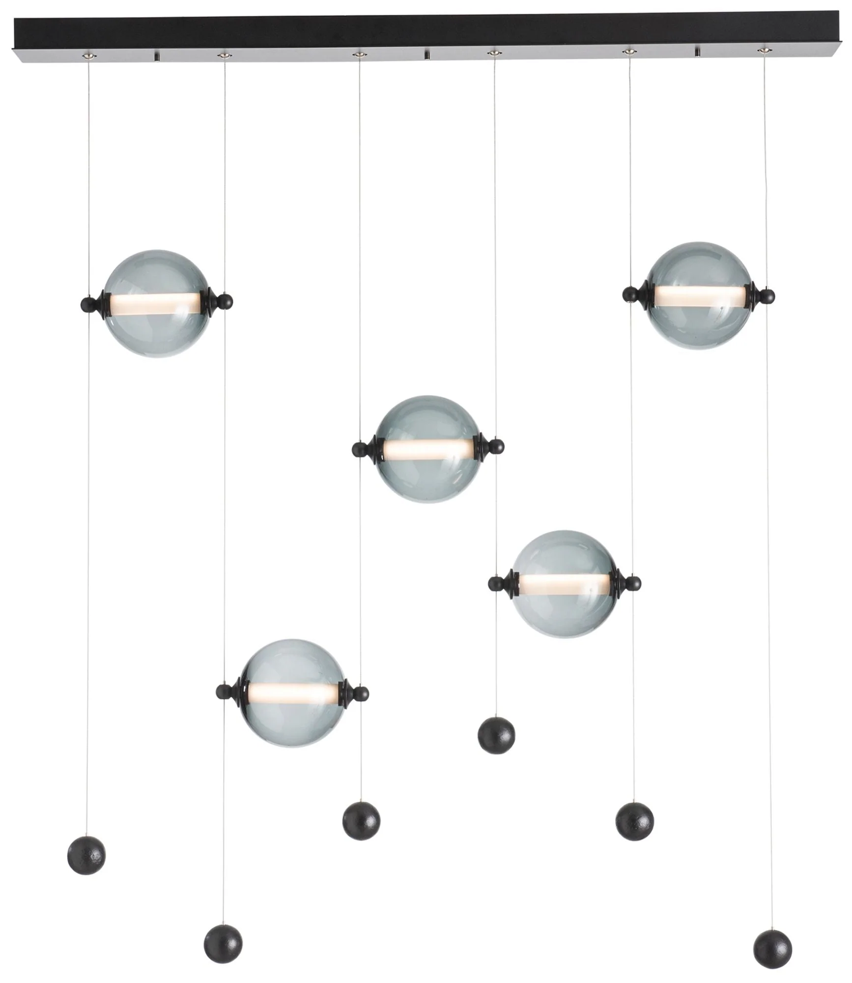 Abacus 5-Light LED Pendant - Black Finish - Grey Glass - Standard Height - Image 1
