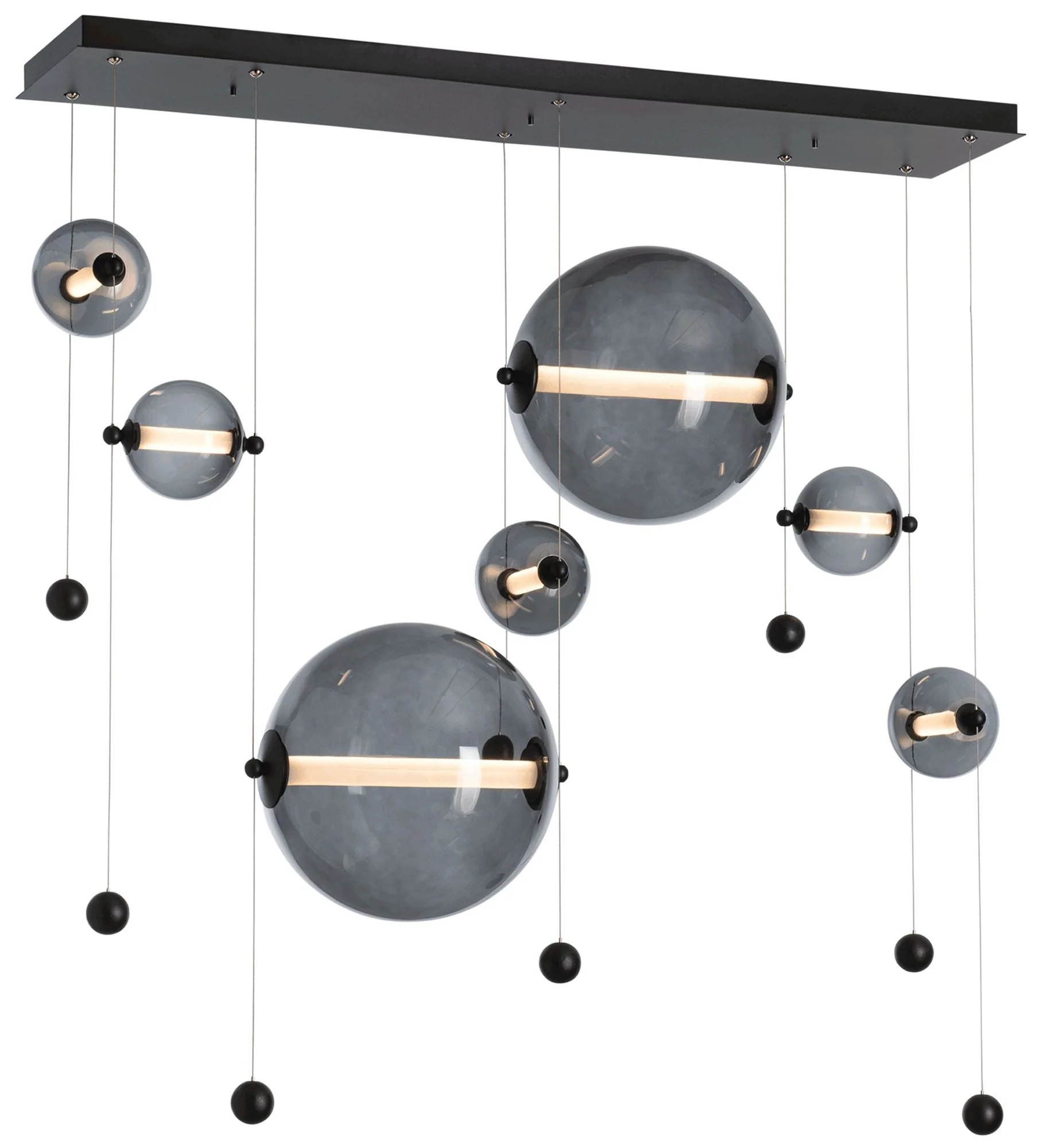 Abacus 7-Light Double Linear LED Pendant - Black - Grey Glass - Standard - Image 1
