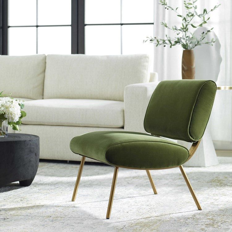 Uttermost Knoll Olive Green Velvet Mid Century Modern Accent Chair