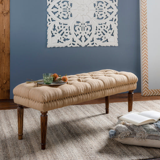 Surya Americus Rustic Modern Jute Fabric Tufted Bench With Wood Base ACU-001 - Image 1