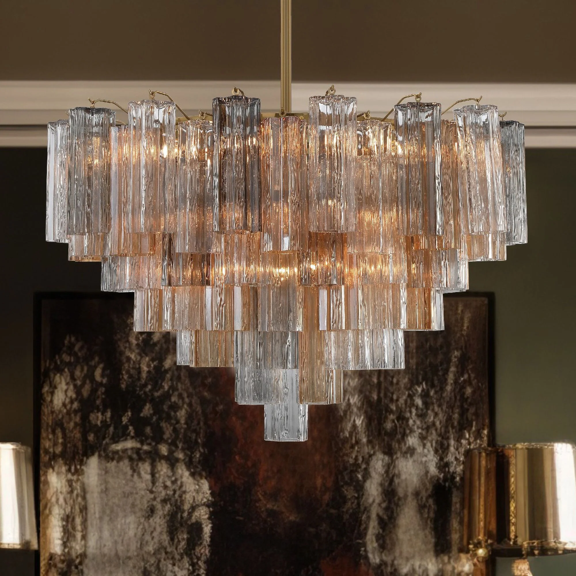 Addis 32" Wide Aged Brass Chandelier with Autumn Glass - Image 1