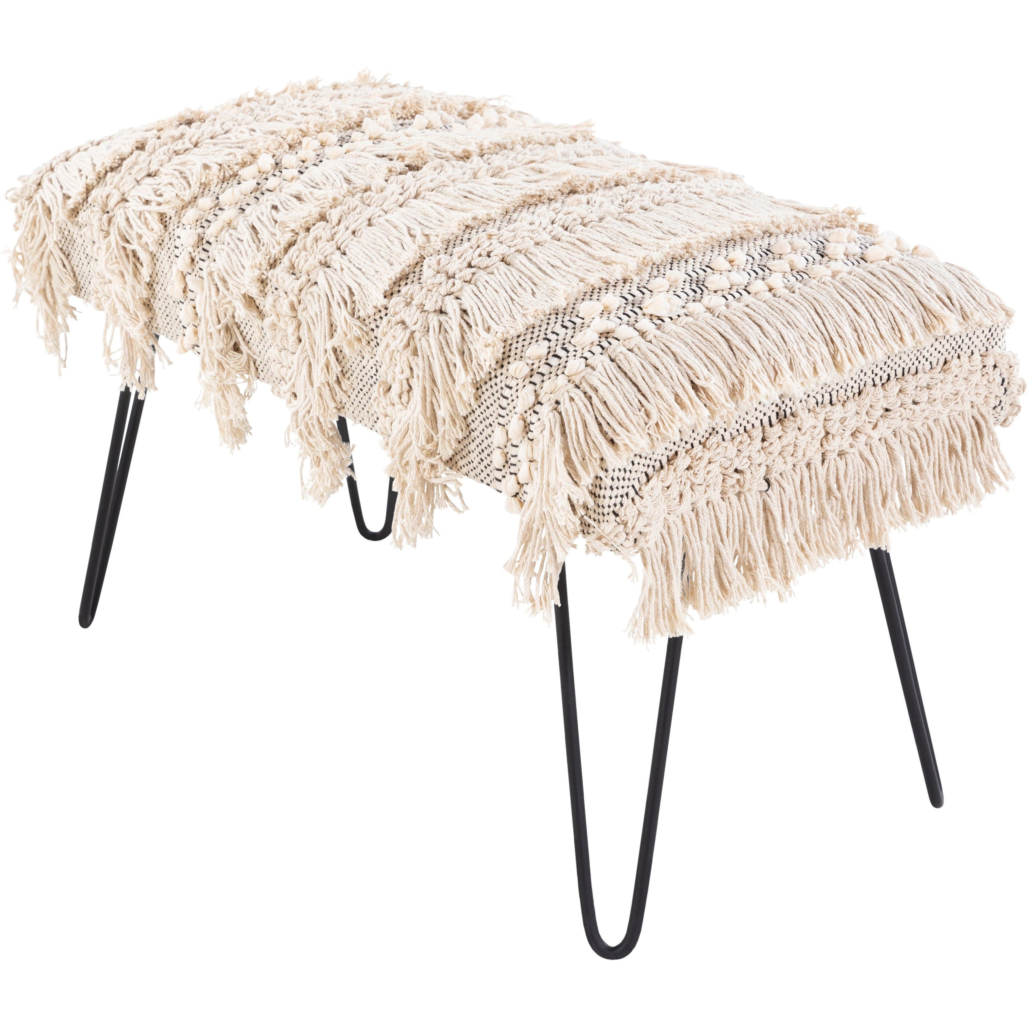 Surya Adilah Modern Boho Bench With Black Metal Base ADH-001 - Image 1