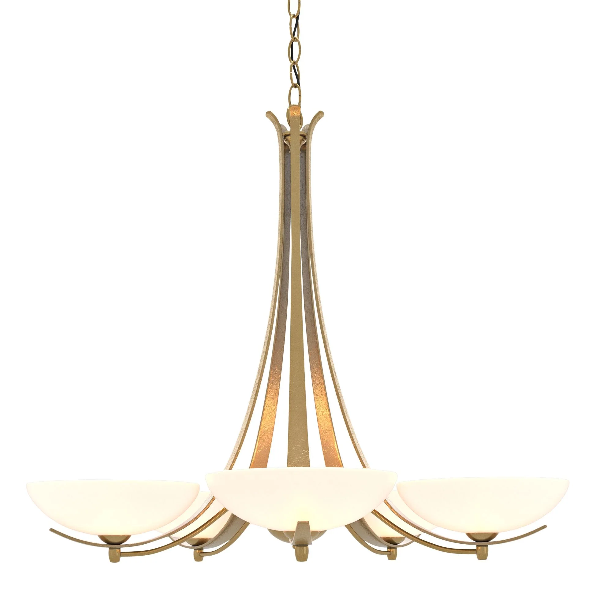 Aegis Modern Brass 5 Arm Chandelier With Opal Glass - Image 1