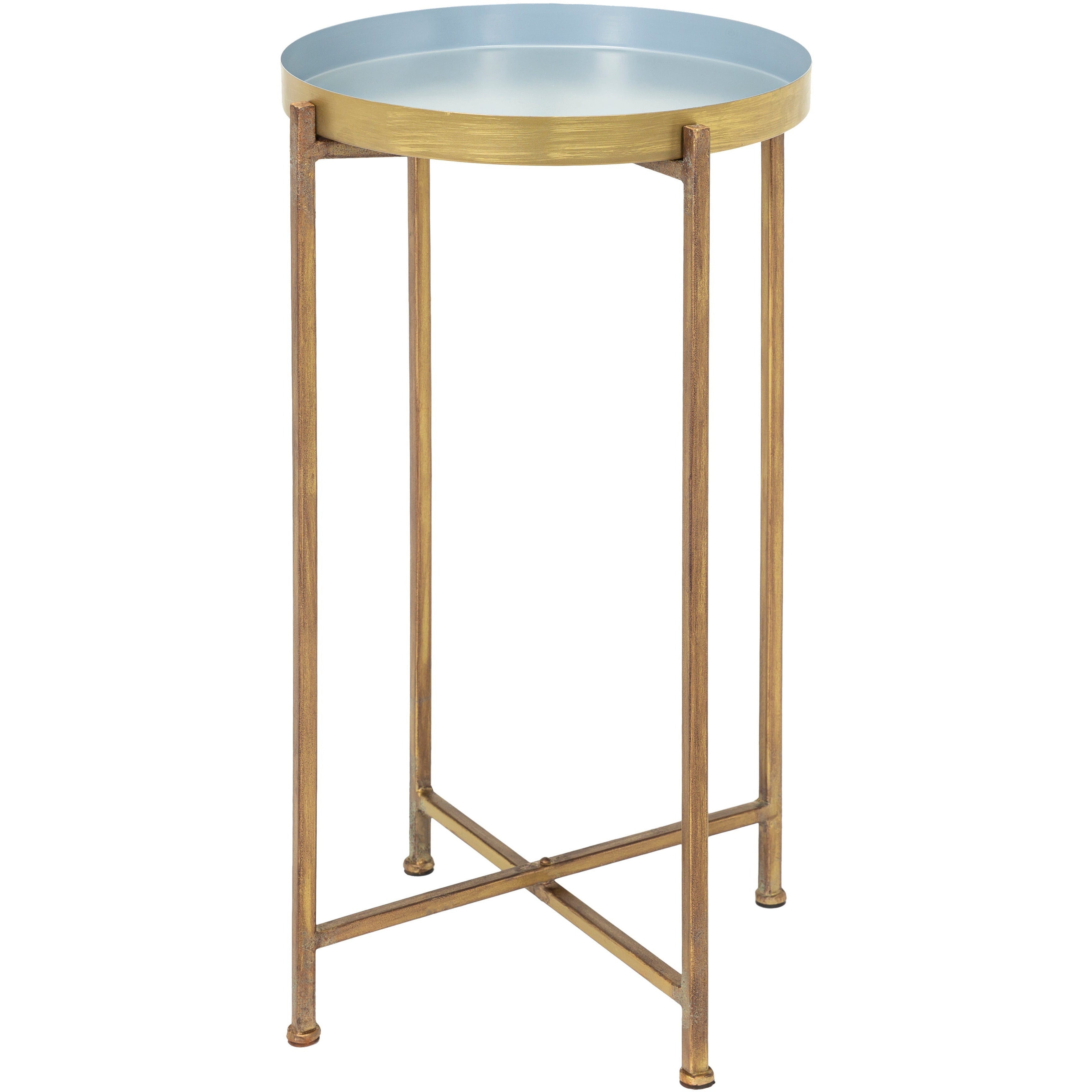 Surya Allenbury Modern Gray Tray Top With Gold Metal Base Round Accent Side Table AEU-001 - Image 2