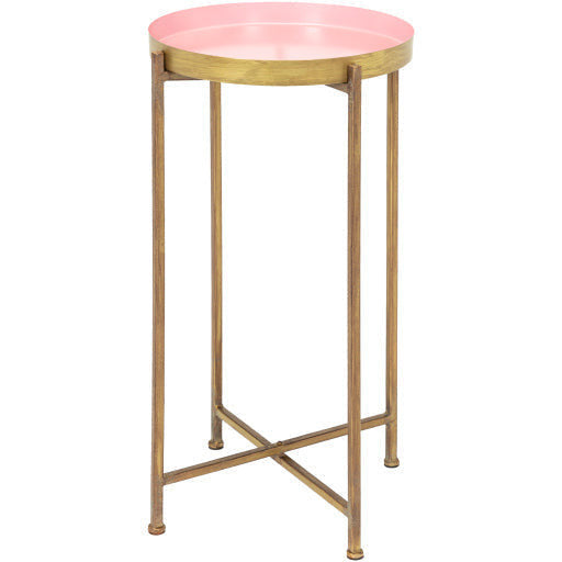 Surya Allenbury Modern Pink Tray Top With Gold Metal Base Round Accent Side Table AEU-002 - Image 2