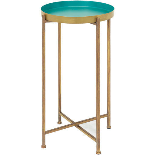 Surya Allenbury Modern Aqua Tray Top With Gold Metal Base Round Accent Side Table AEU-004 - Image 2