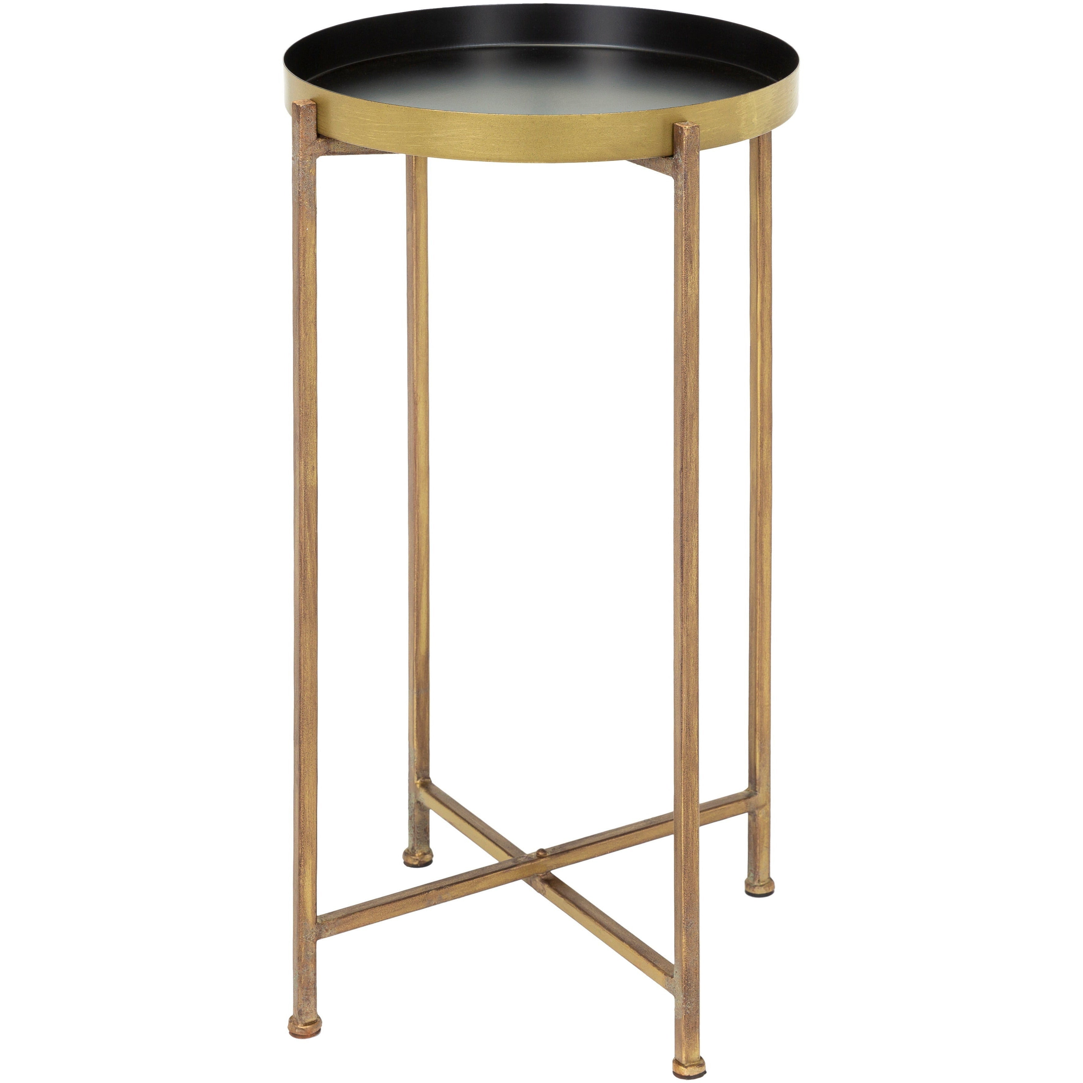 Surya Allenbury Modern Black Tray Top With Gold Metal Base Round Accent Side Table AEU-005 - Image 2