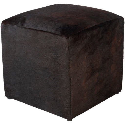 Surya Angus Modern Rustic Hair On Hide Dark Brown Leather Pouf Ottoman AGPF-001 - Image 2