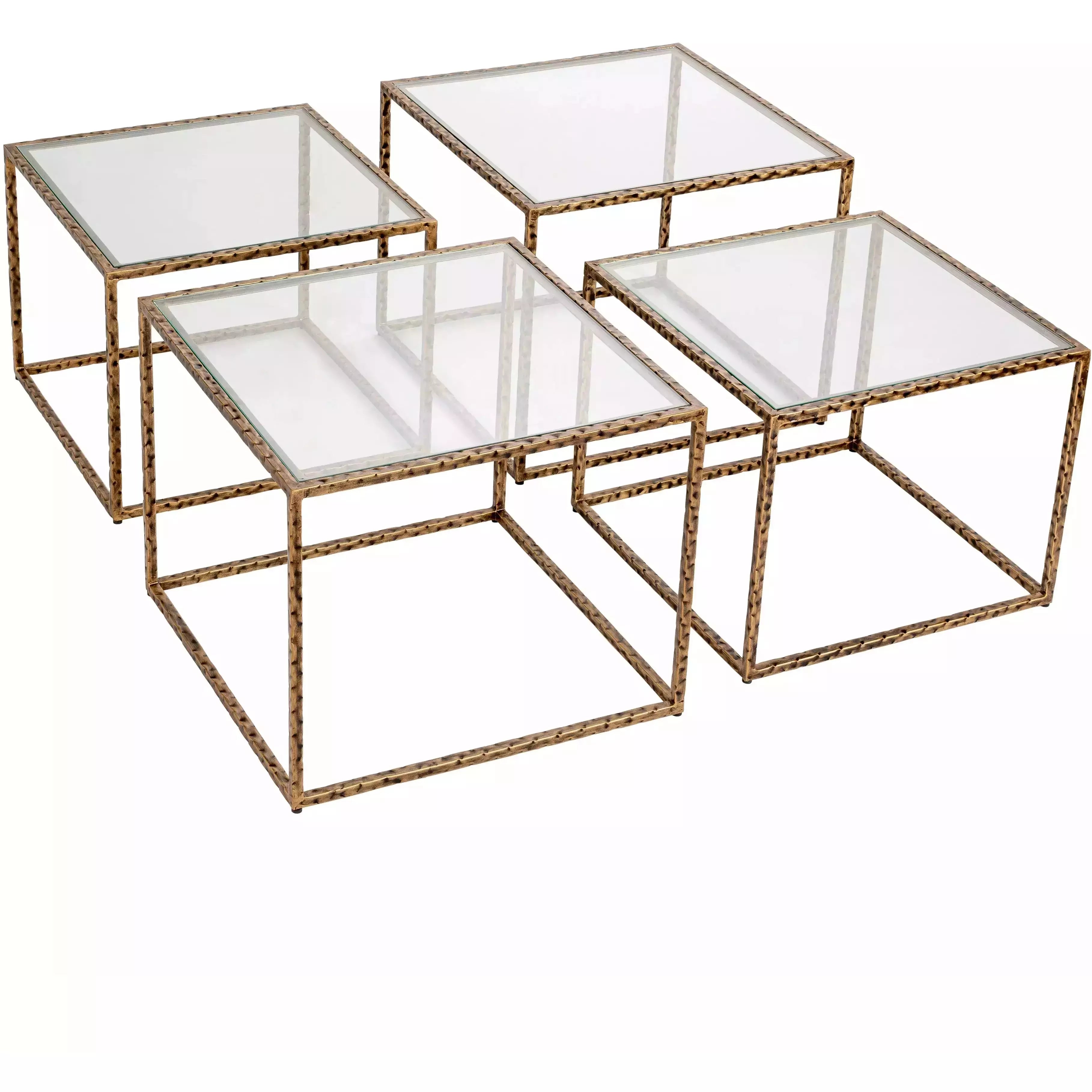Surya Alchemist Modern Glass Top With Gold Metal Base Set Of 4 Cubes Coffee Table Set AHI-007 - Image 2