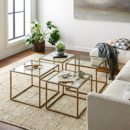 Surya Alchemist Modern Glass Top With Gold Metal Base Set Of 4 Cubes Coffee Table Set AHI-007 - Image 1