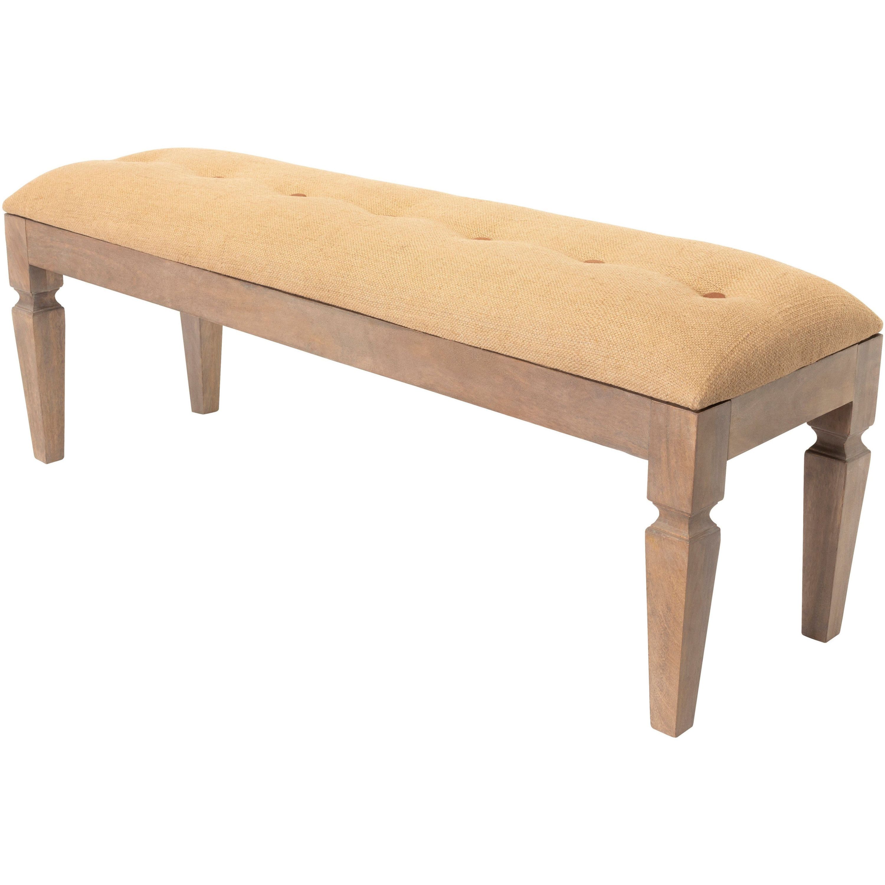 Surya Ansonia Rustic Modern Faux Leather Tufted Bench With Natural Wood Base  AIA-002 - Image 2