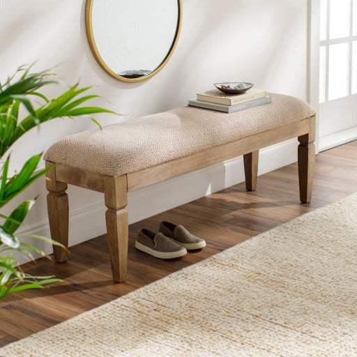 Surya Ansonia Rustic Modern Linen Bench With Natural Wood Base AIA-001 - Image 1