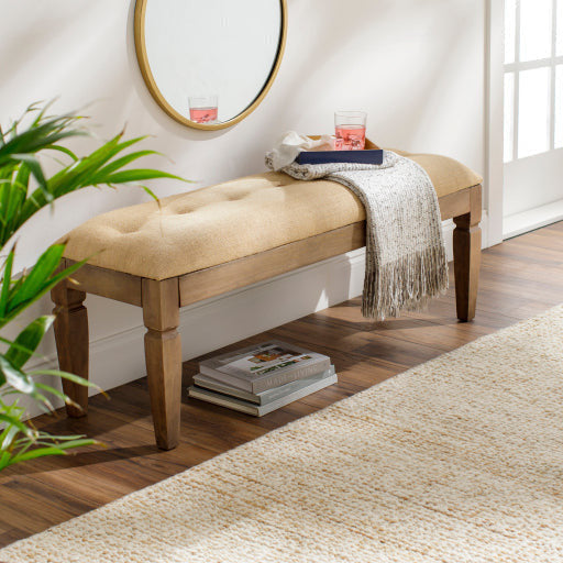 Surya Ansonia Rustic Modern Faux Leather Tufted Bench With Natural Wood Base  AIA-002 - Image 1