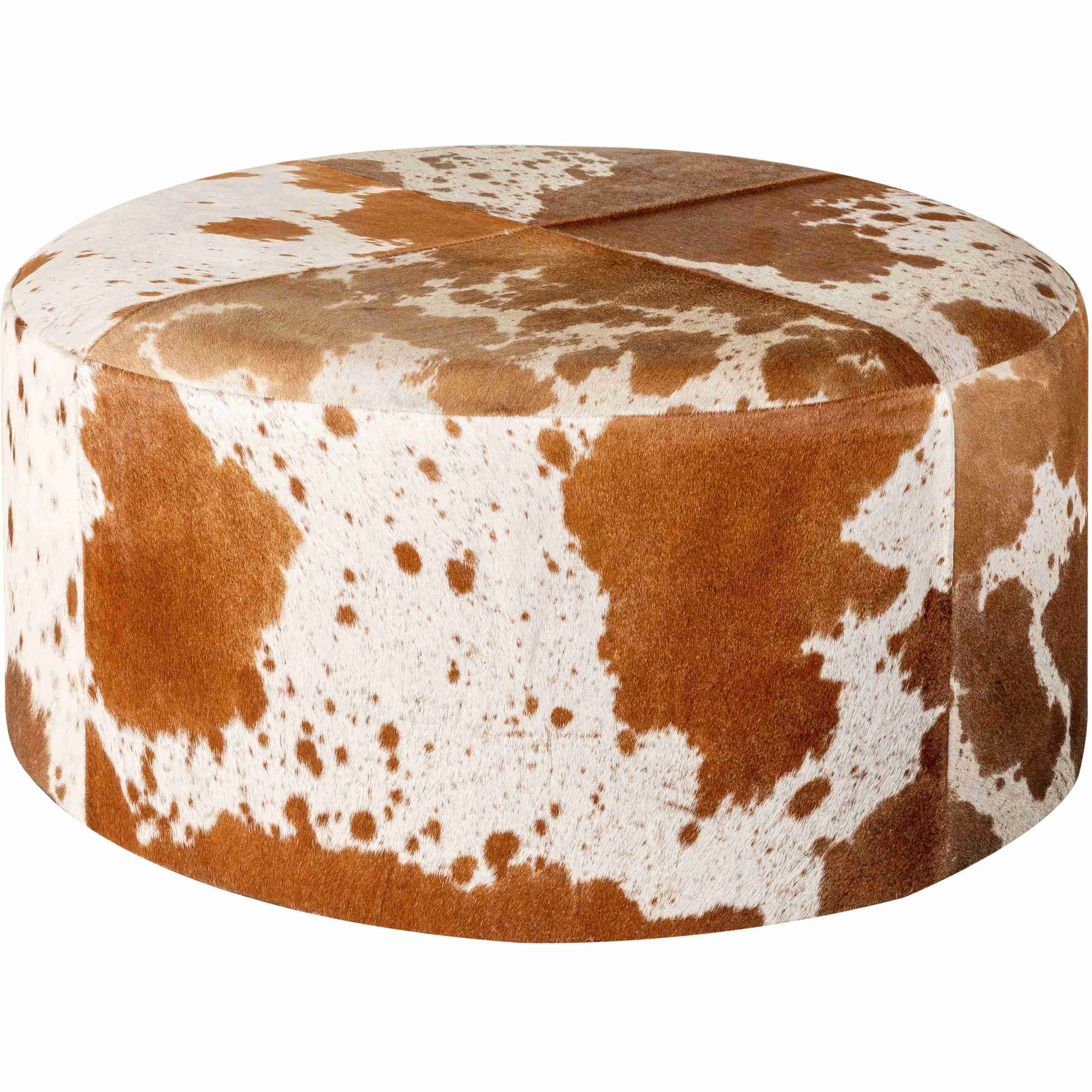 Surya Abilene Modern Rustic Hair On Hide Leather Round Ottoman AIB-001
