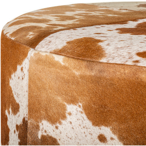 Surya Abilene Modern Rustic Hair On Hide Leather Round Ottoman AIB-001 - Image 3