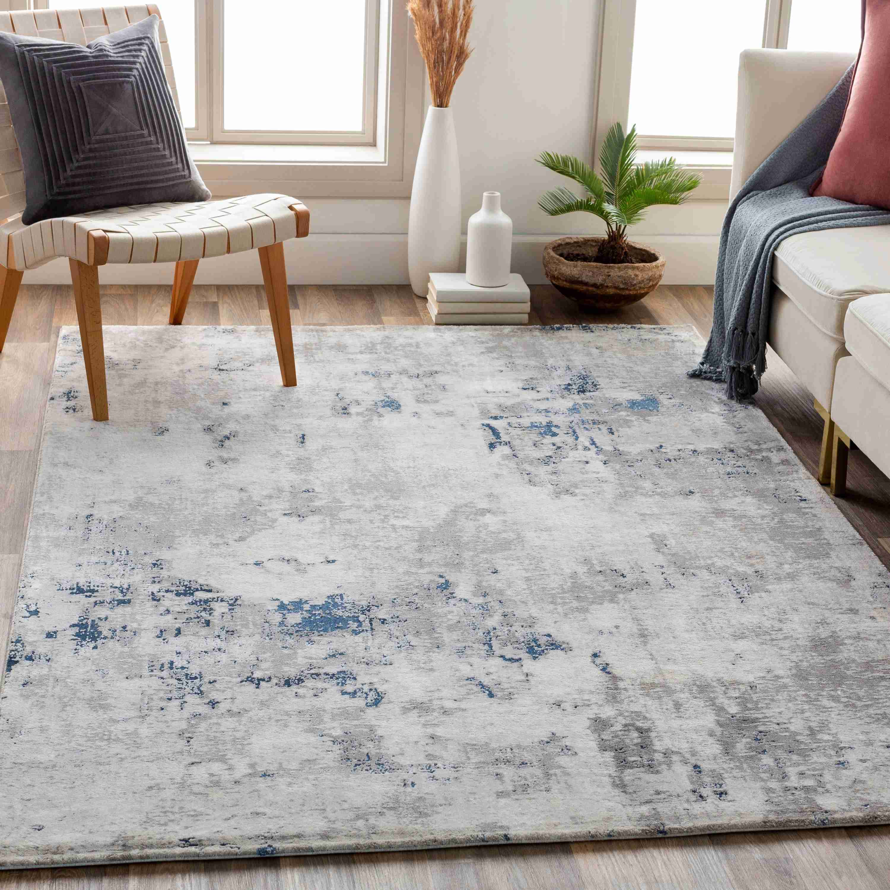 Surya Rugs Aisha Collection Charcoal, Light Gray, Blue & Off White Area Rug AIS-2314 - Image 2
