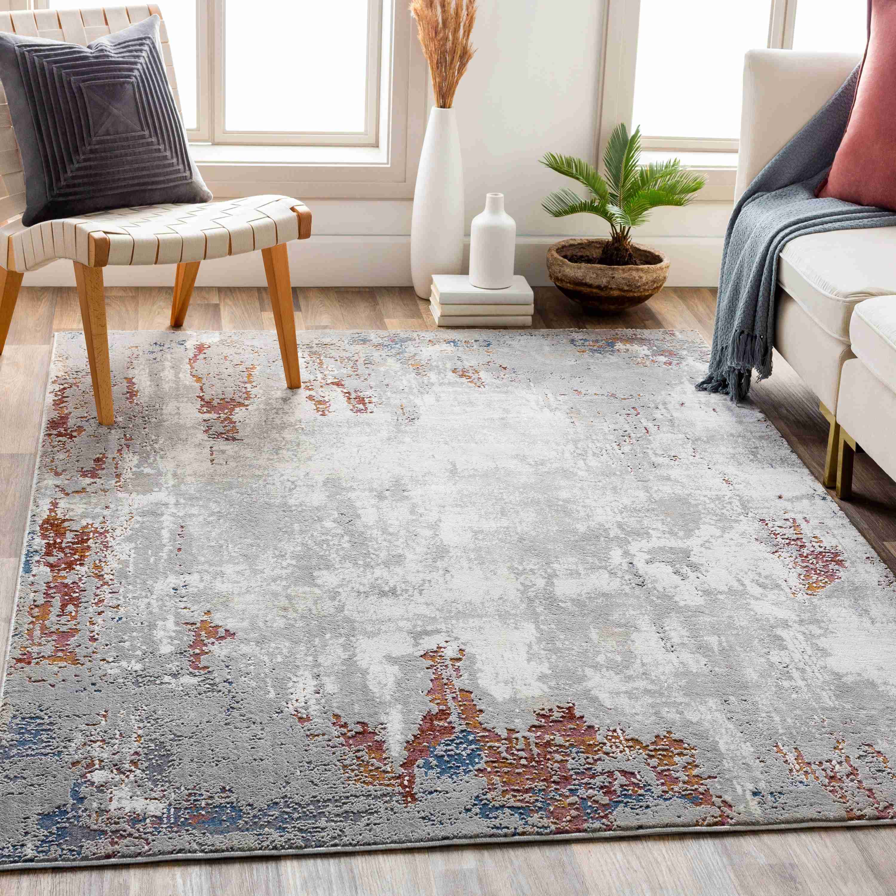 Surya Rugs Aisha Collection Charcoal, Light Gray, Lavender, Gray, Off White & Brick Red Area Rug AIS-2315 - Image 2