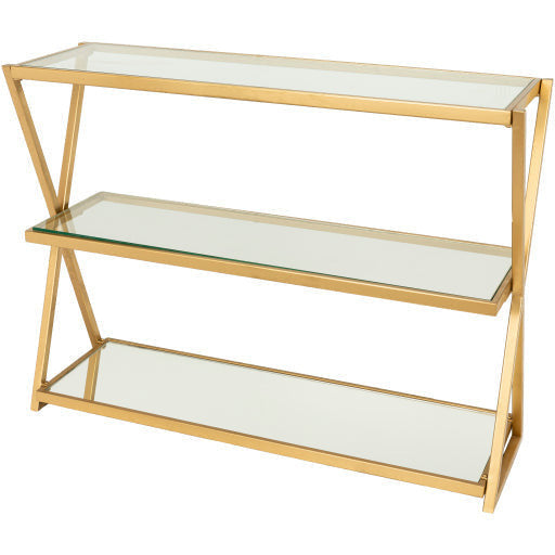 Surya Aliya Modern Glass Top Shelves With Gold Metal Base Console Table ALI-002 - Image 2