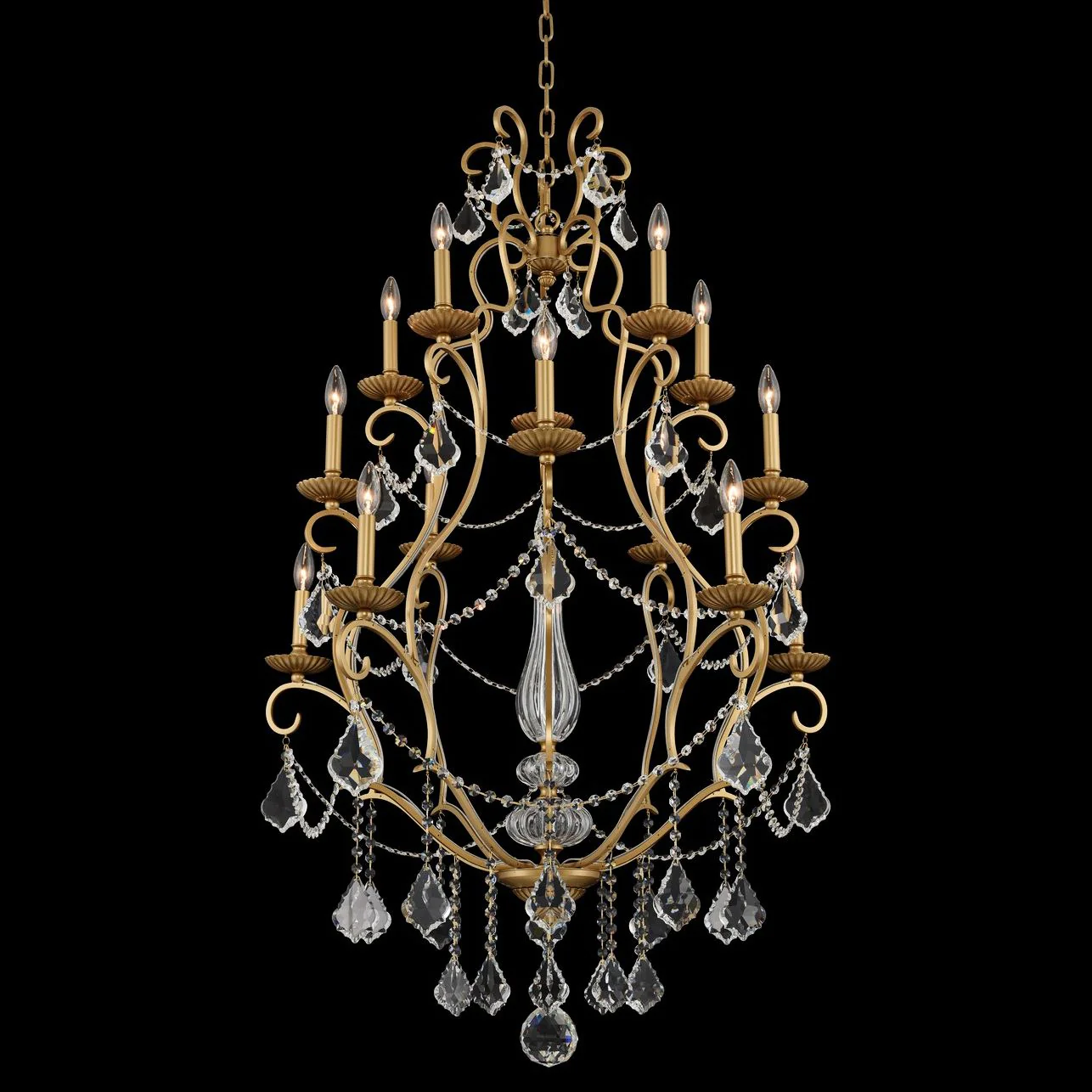 Allegri Elise 34"W Gold Patina 15-Light 3-Tier Chandelier - Image 1