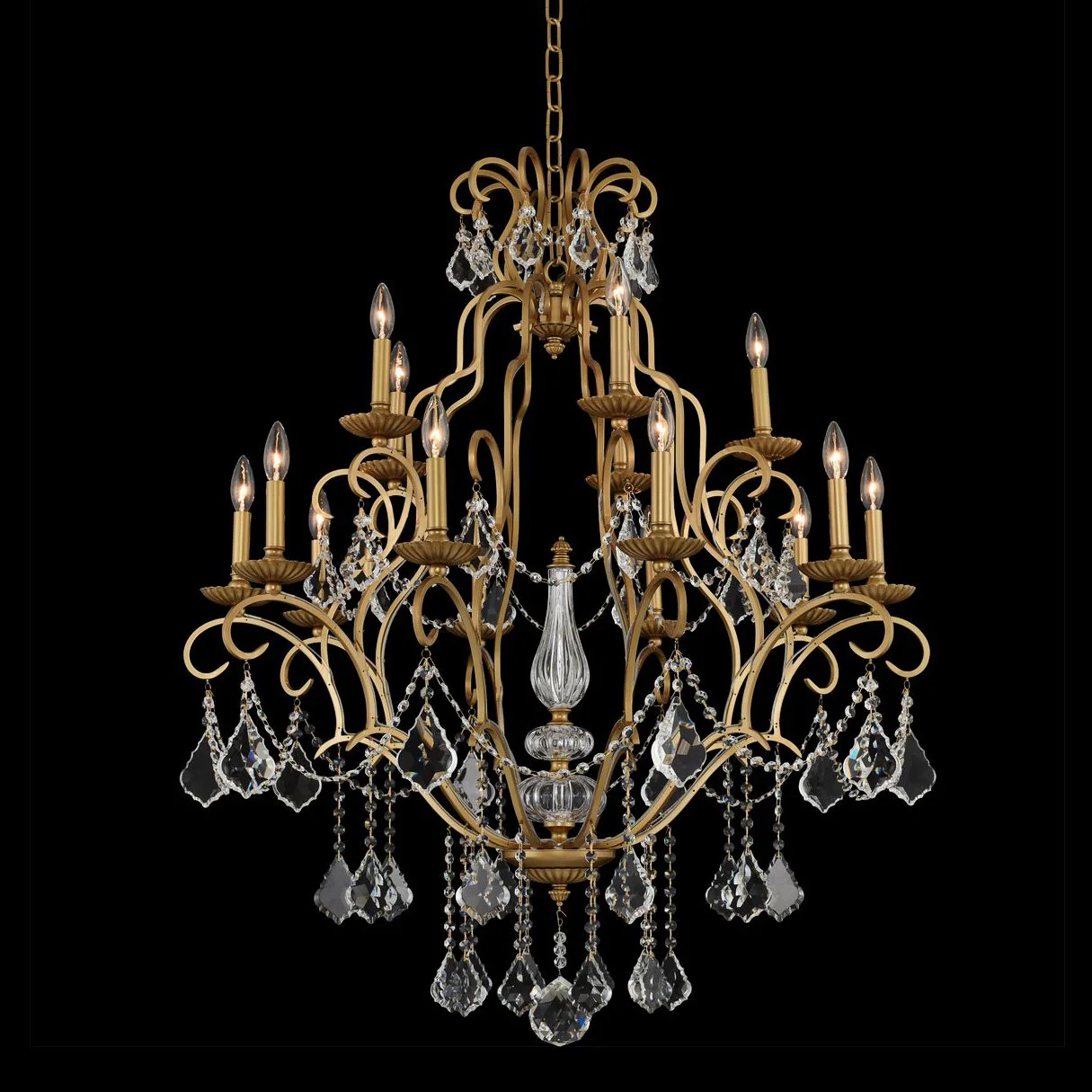 Allegri Elise 37"W Gold Patina 15-Light 2-Tier Chandelier - Image 1