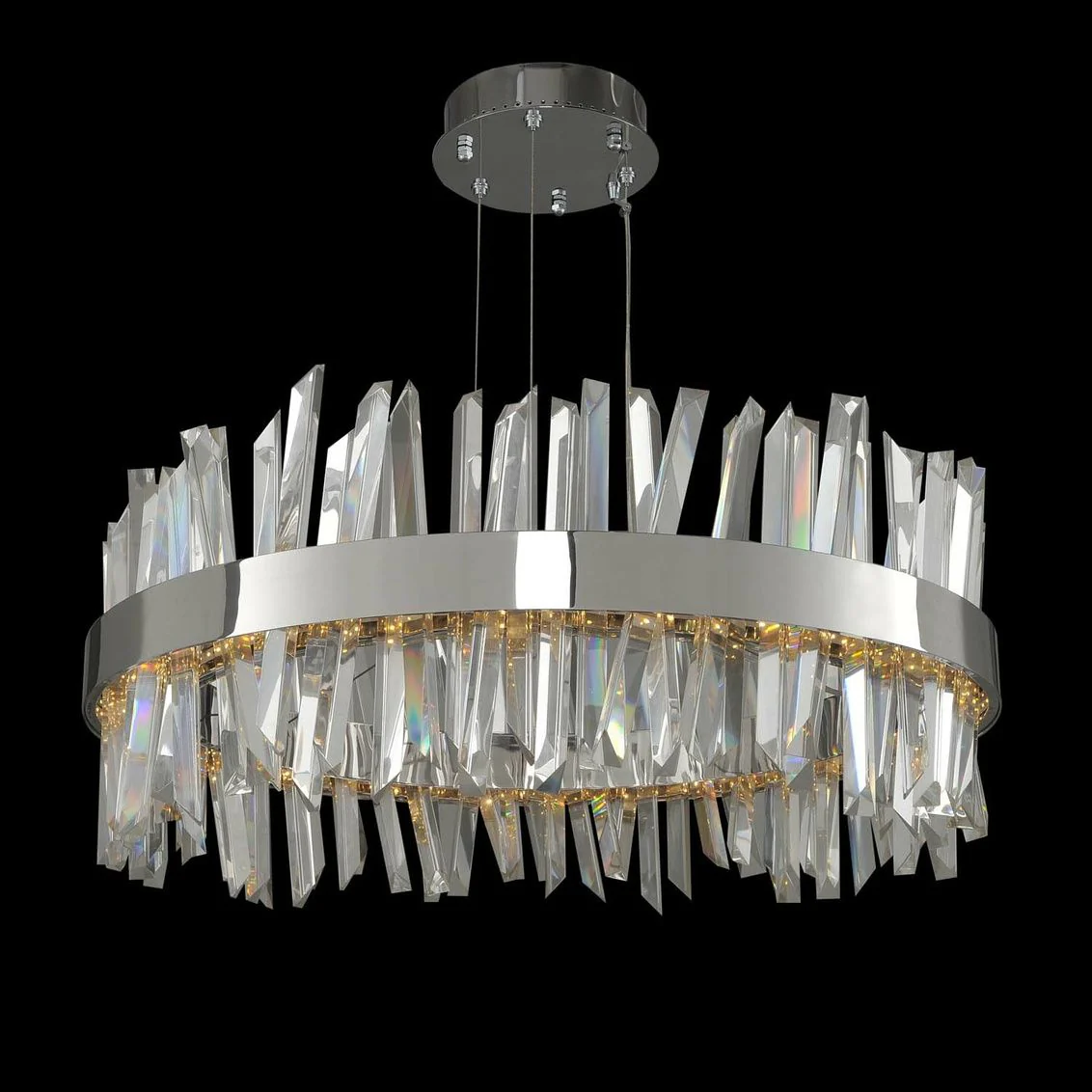 Allegri Glacier 32″ Modern Chrome and Crystal Drum LED Pendant Light