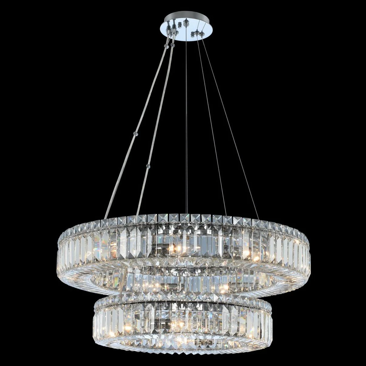 Allegri Rondelle 26"W Chrome Crystal 2-Tier Pendant Light - Image 1