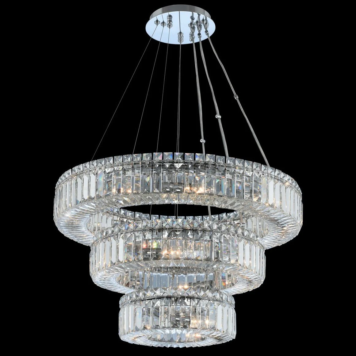 Allegri Rondelle 26"W Chrome Crystal 3-Tier Pendant Light - Image 1