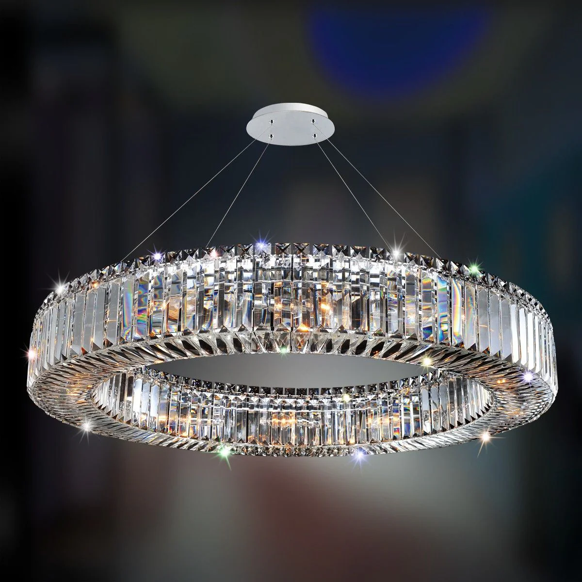 Allegri Rondelle 36" Wide Chrome Crystal Ring Pendant Light - Image 1