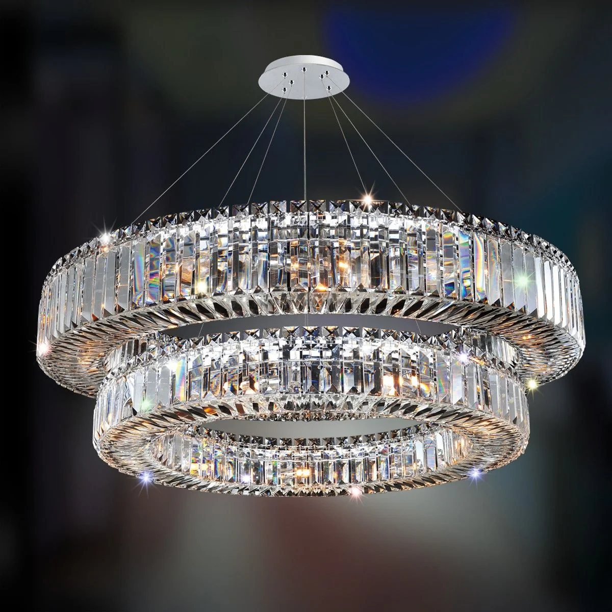 Allegri Rondelle 36″W Chrome Crystal 2-Tier Pendant Light