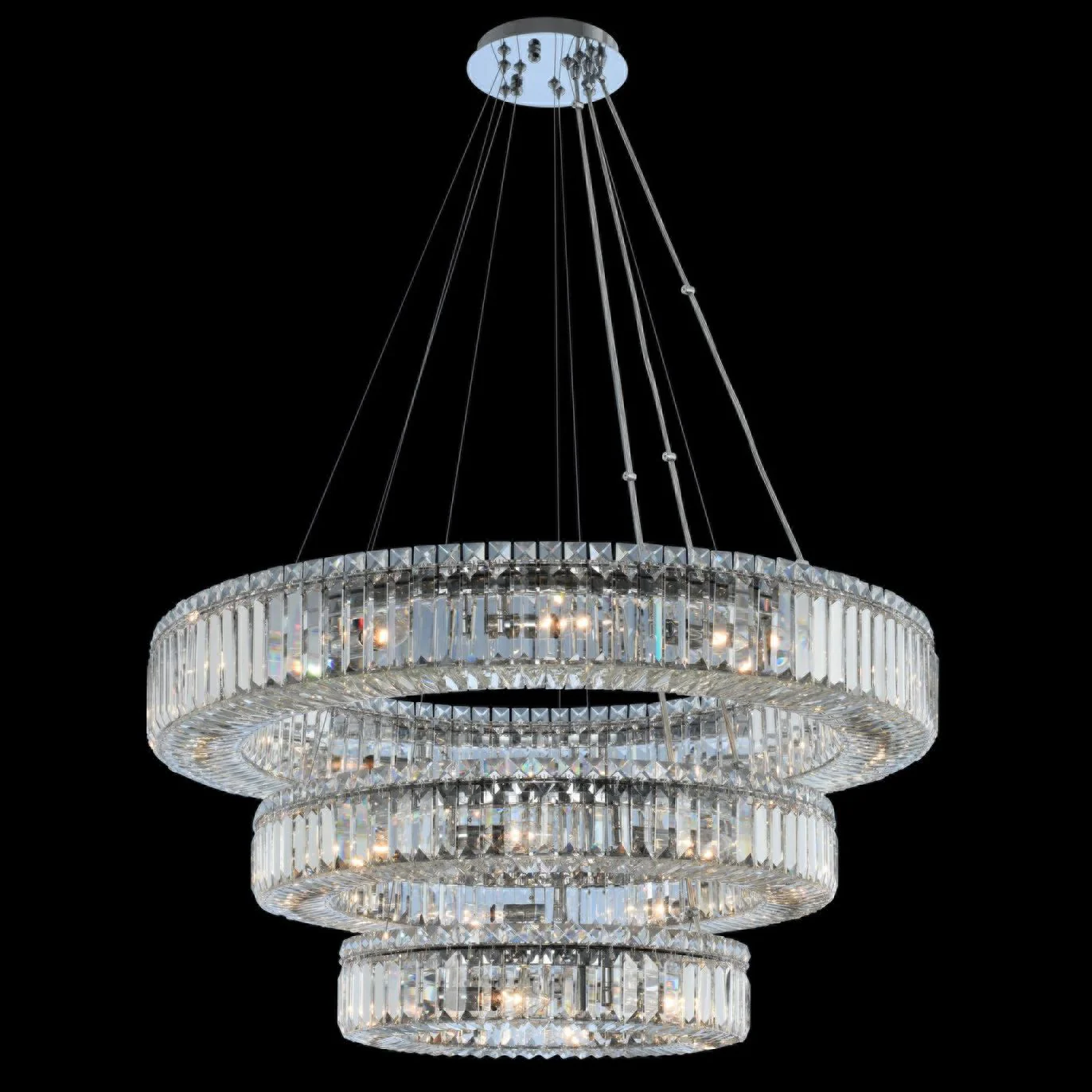 Allegri Rondelle 36″W Chrome Crystal 3-Tier Pendant Light