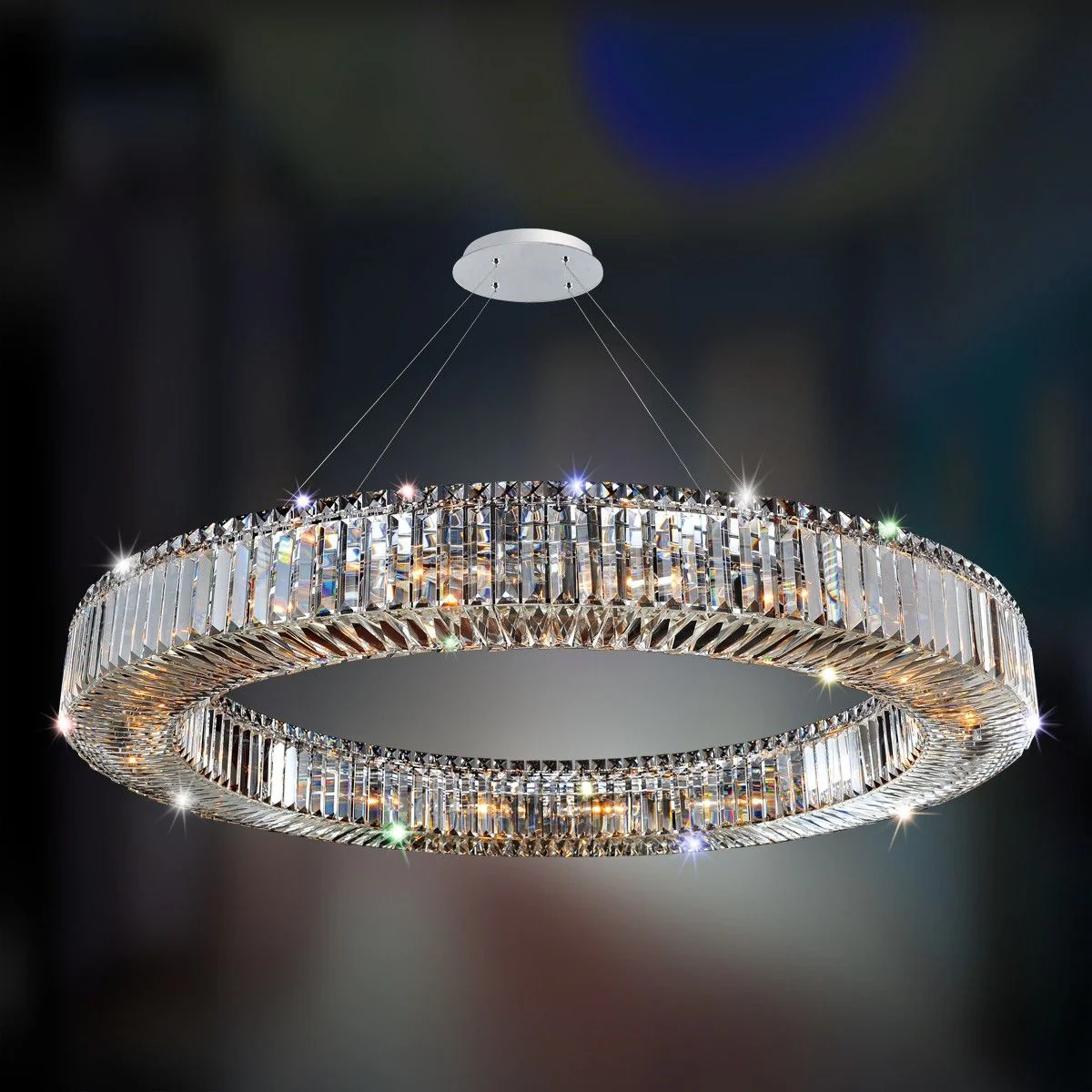 Allegri Rondelle 47″ Wide Chrome Crystal Ring Pendant Light