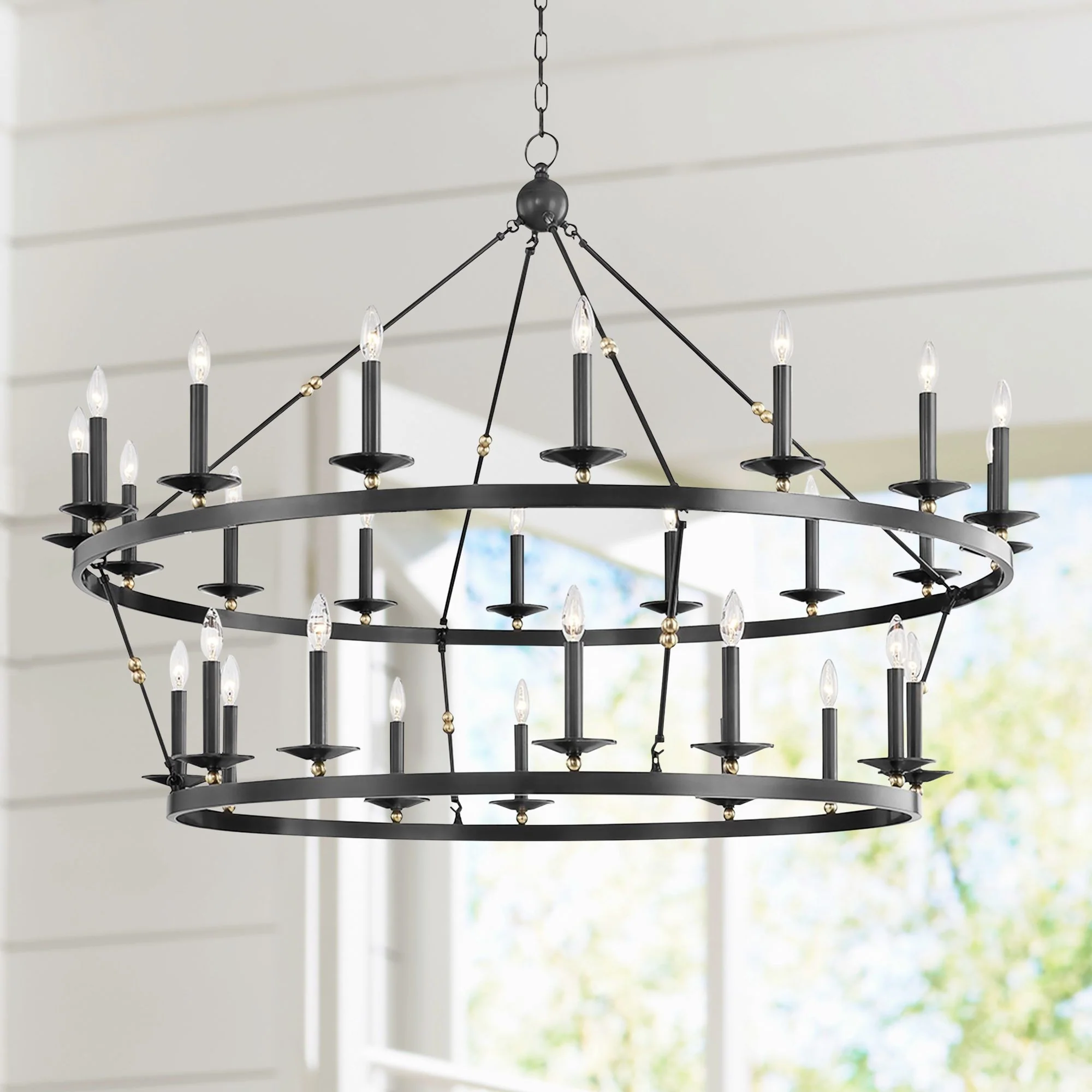 Allendale 58″W Aged Old Bronze 28-Light 2-Tiered Chandelier