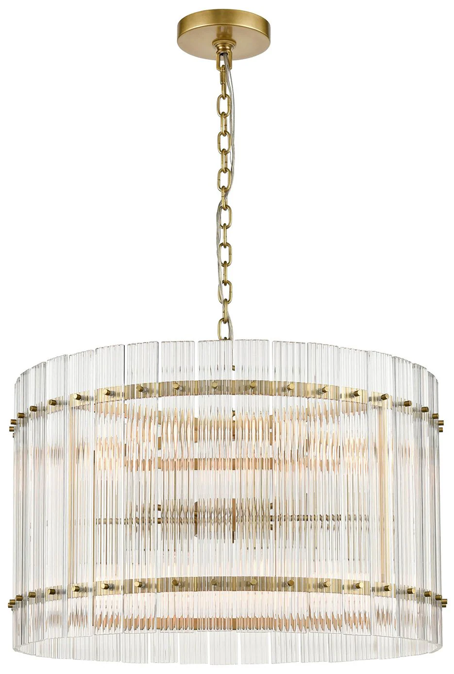 Allure 12-Light Fluted Glass Panel Aged Brass Drum Pendant Light - Image 1