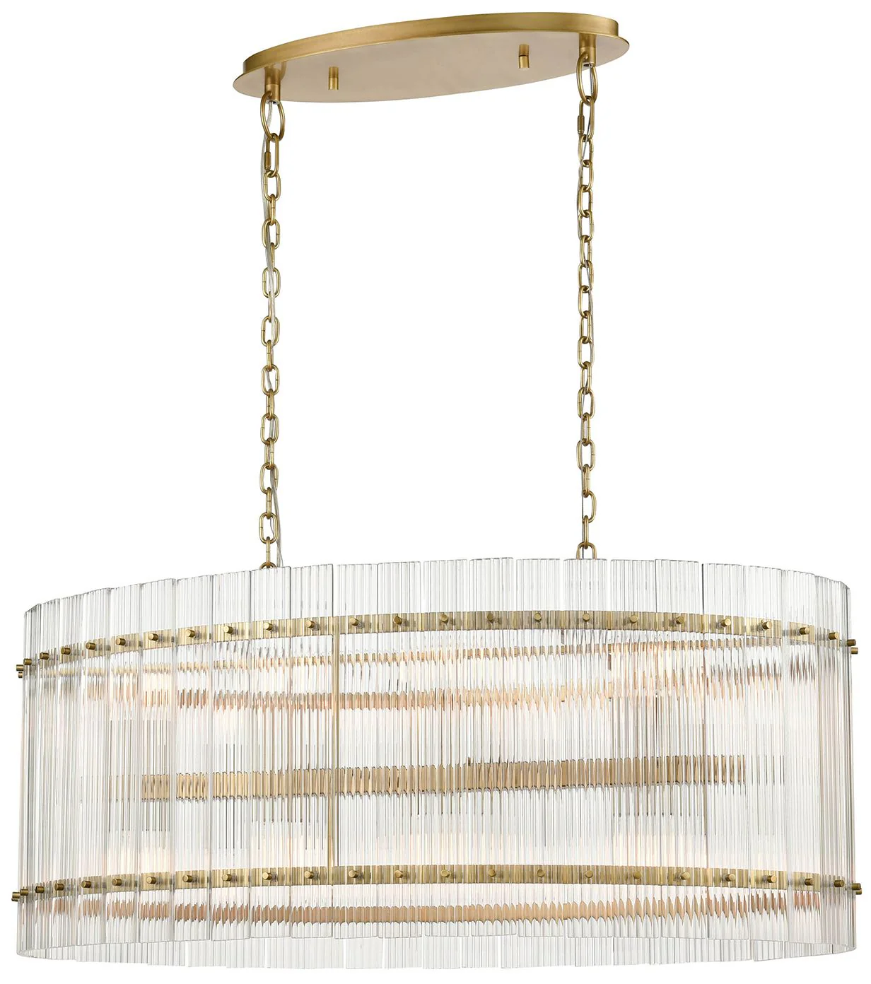 Allure 16-Light Fluted Glass Panel Aged Brass Oval Dining Chandelier - Image 1