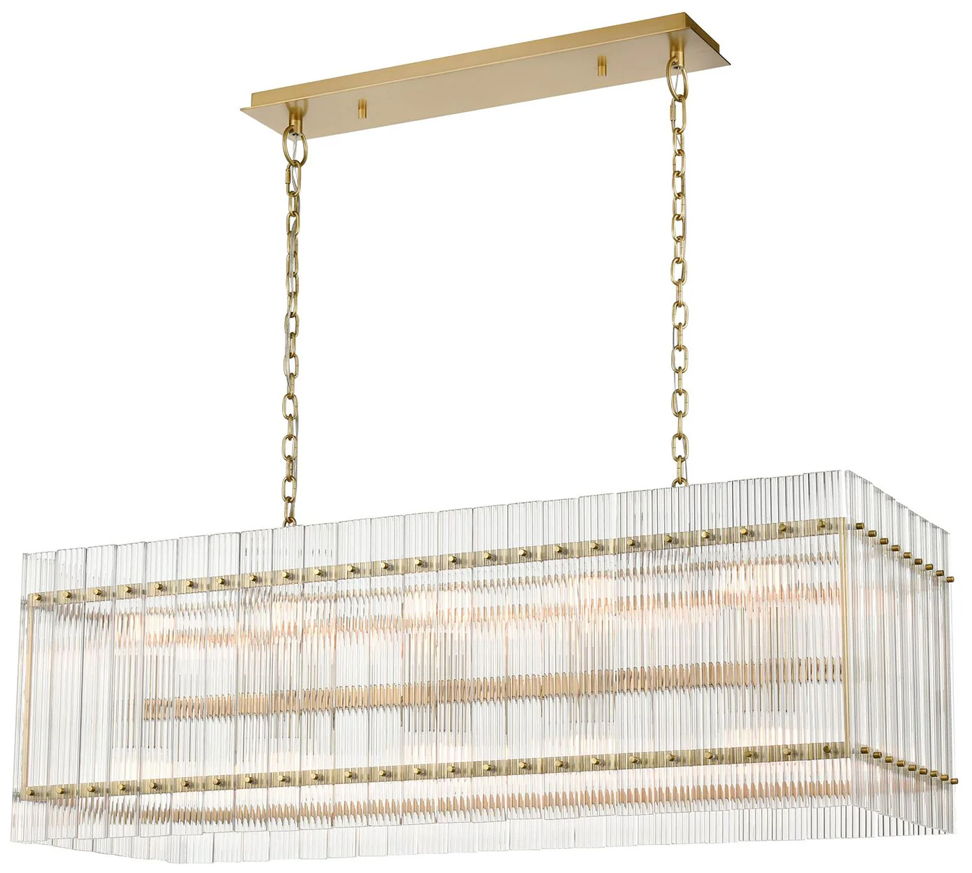 Allure 20-Light Fluted Glass Panel Aged Brass Rectangular Dining Chandelier - Image 1