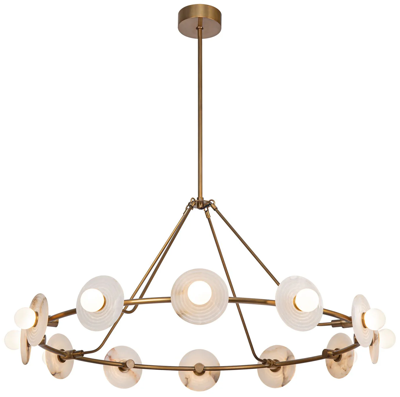 Alora Dahlia LED 46-in Vintage Brass/Alabaster LED Chandeliers - Image 1