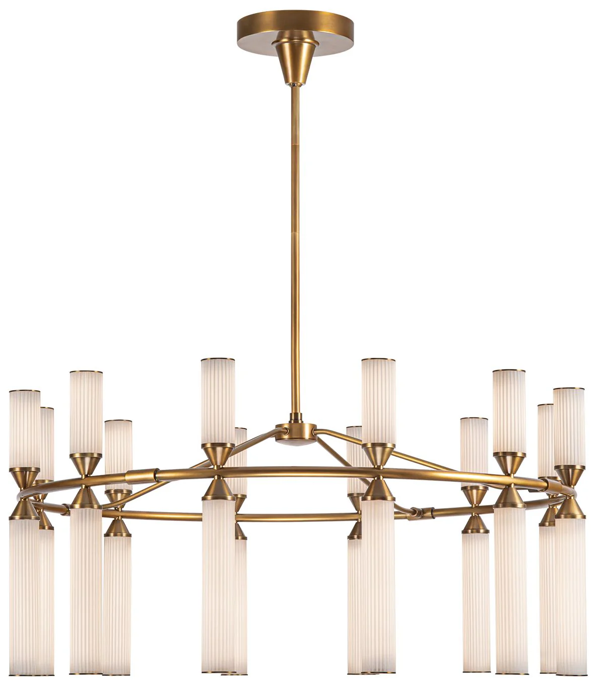 Alora Edwin LED 38-in Vintage Brass/Frosted Ribbed Glass LED Chandeliers - Image 1