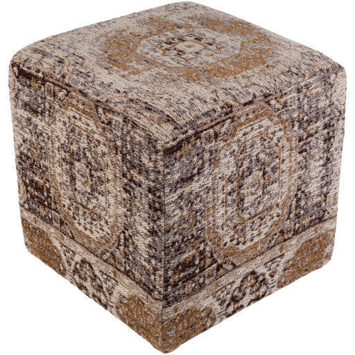 Surya Amsterdam Modern Rustic Gray, Dark Plum, Brown & Light Gray Chenille Pouf Ottoman AMPF-002 - Image 2
