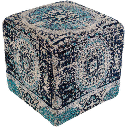 Surya Amsterdam Modern Rustic Navy, Pale Blue, Blue & Light Gray Chenille Pouf Ottoman AMPF-003 - Image 2