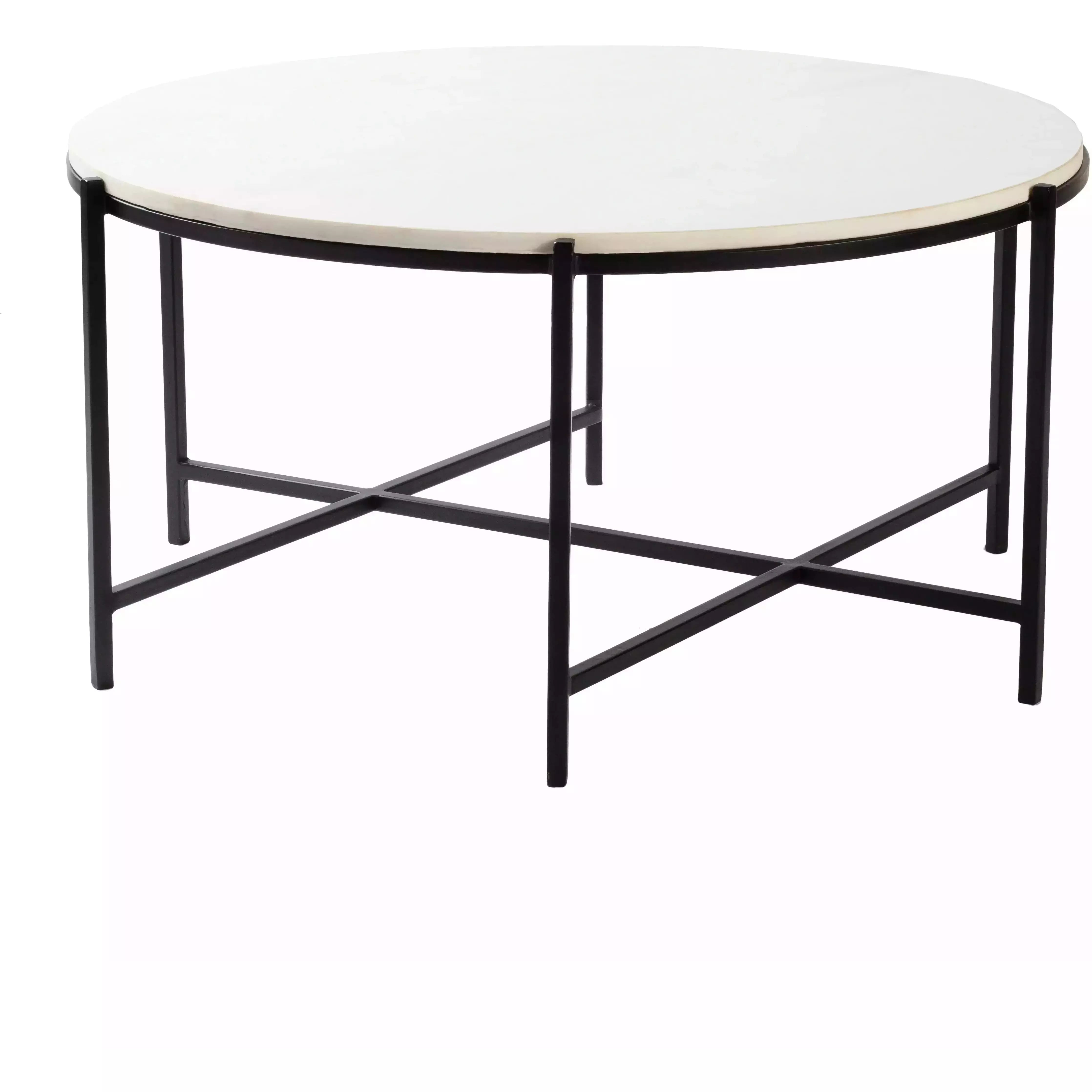Surya Anaya Modern White Marble Top With Black Metal Base Round Coffee Table ANA-001 - Image 2